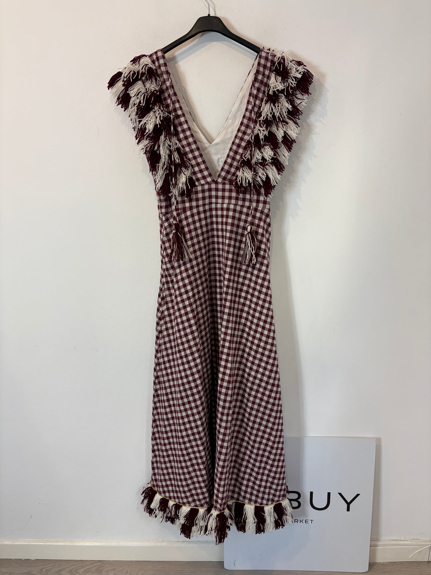 IQ COLLECTION. Vestido largo vichy flecos