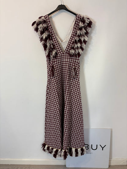 IQ COLLECTION. Vestido largo vichy flecos