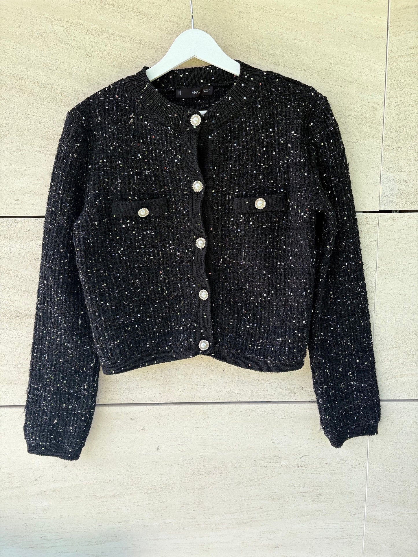 MANGO. Chaqueta tweed mini lentejuelas. T S