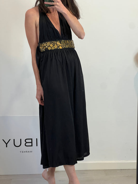 DAL BAT. Vestido midi seda abalorios