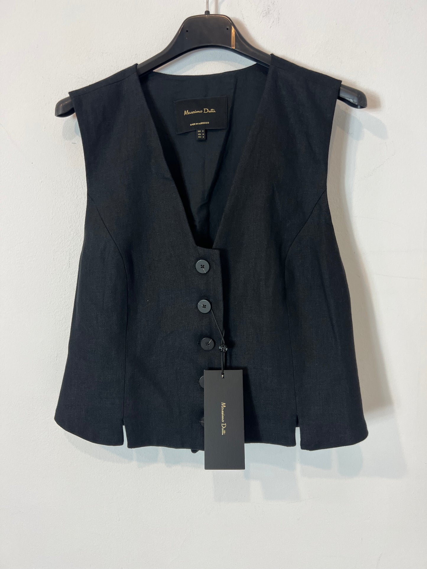 MASSIMO DUTTI. Chaleco gris oscuro lino T.m