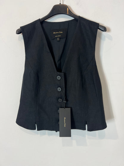 MASSIMO DUTTI. Chaleco gris oscuro lino T.m