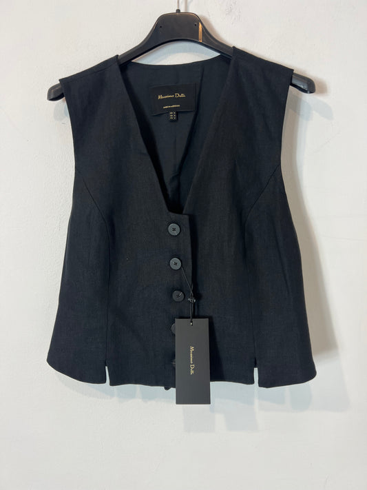 MASSIMO DUTTI. Chaleco gris oscuro lino T.m