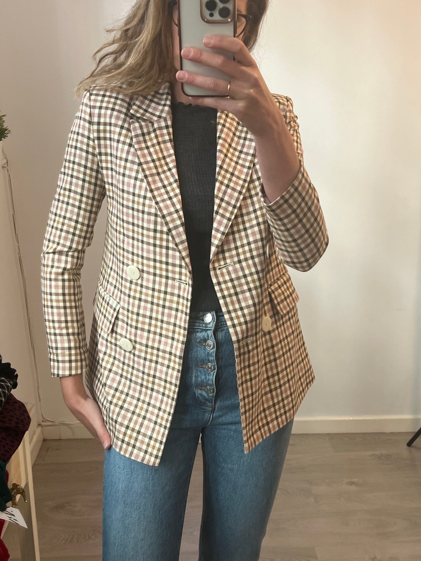 PRIMARK. Double-breasted checked blazer. Size XS