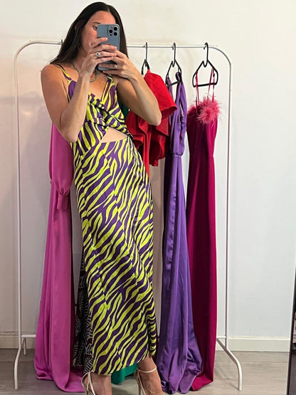 Vestido midi bicolor abertura