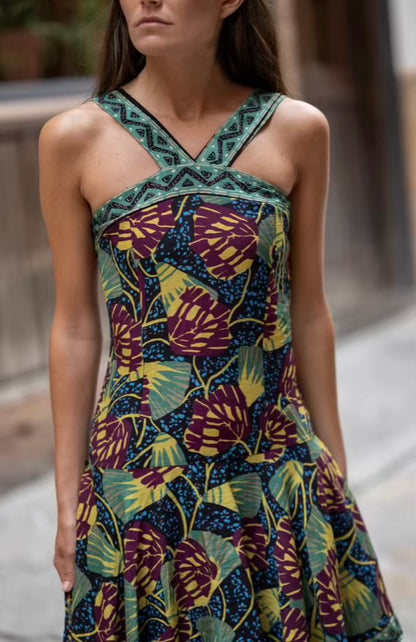 Vestido midi estampado volantes