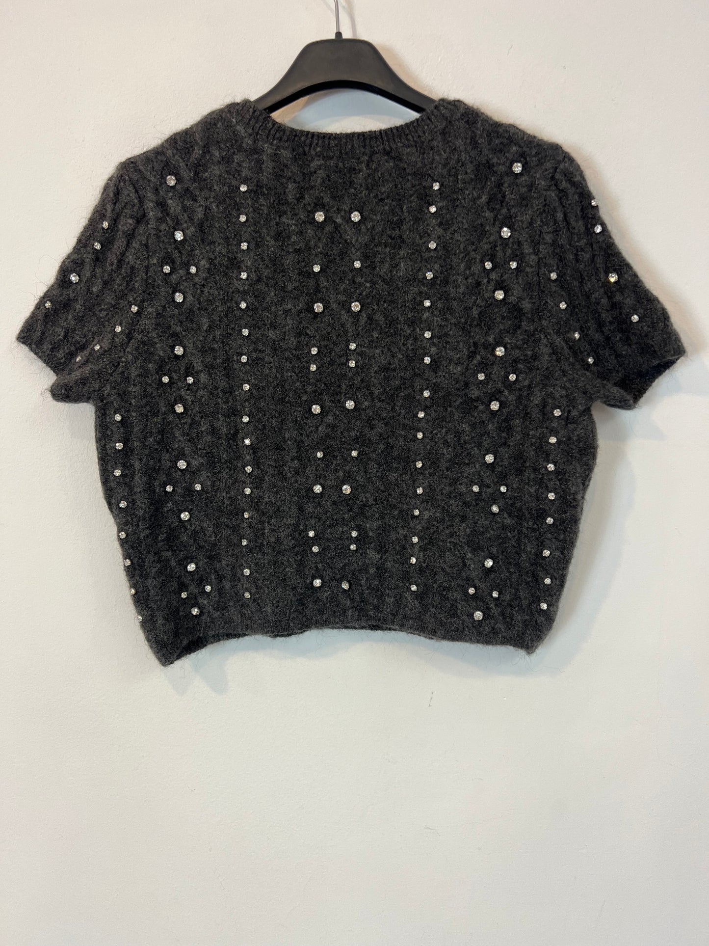 ZARA. Top punto gris pedrería T.s