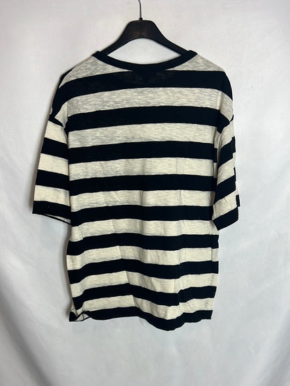 MASSIMO DUTTI. Top algodón rayas azules y blancas. T M