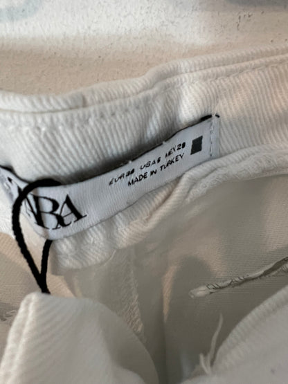 ZARA. Pantalón culotte denim blanco T.38