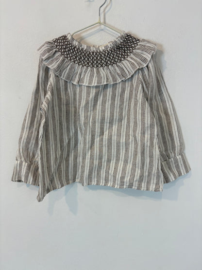 MALUDI KIDS. blusa beige rayas cuello  T.3 años