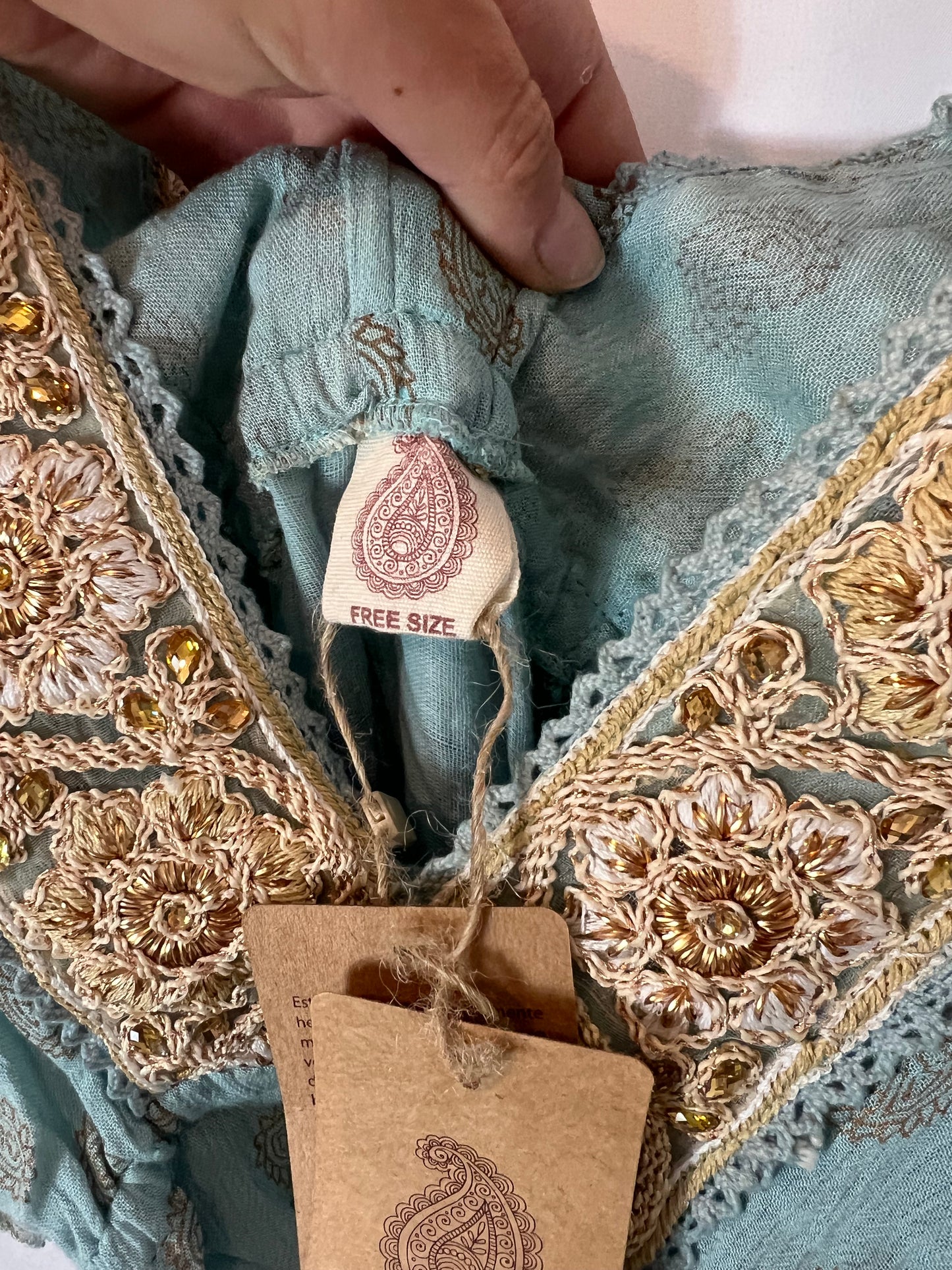 OTHERS. Long light blue dress with lace detail. YOU (S)