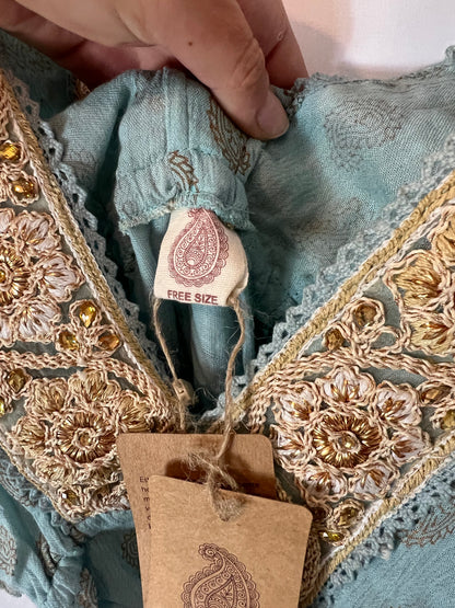 OTHERS. Long light blue dress with lace detail. YOU (S)