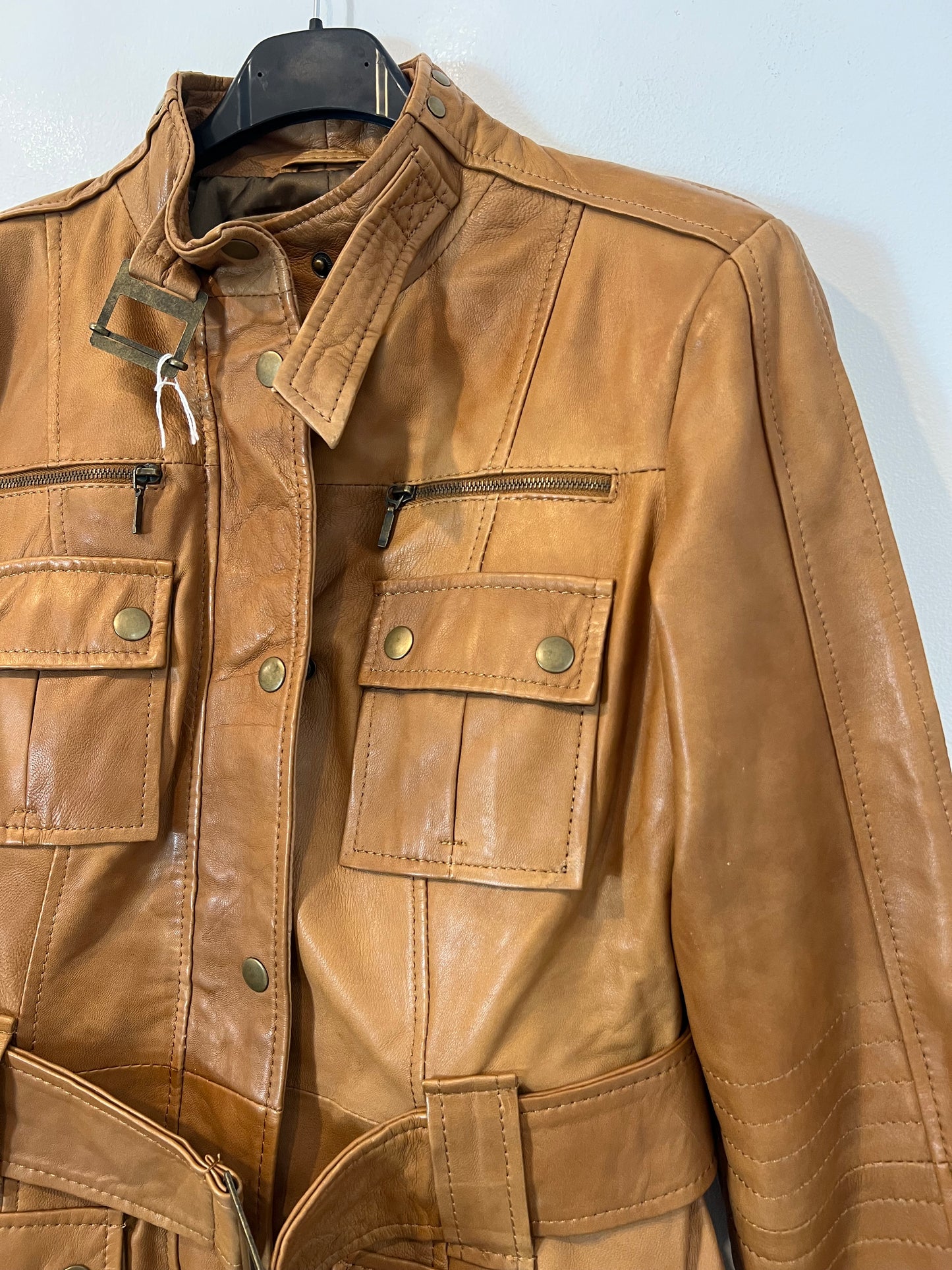 ZARA. Chaqueta piel bolsillo T.m