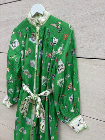 ALÉMAIS. Vestido lino abotonado estampado