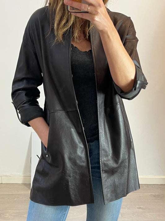 UTERQÜE. Chaqueta marrón chocolate piel. T M