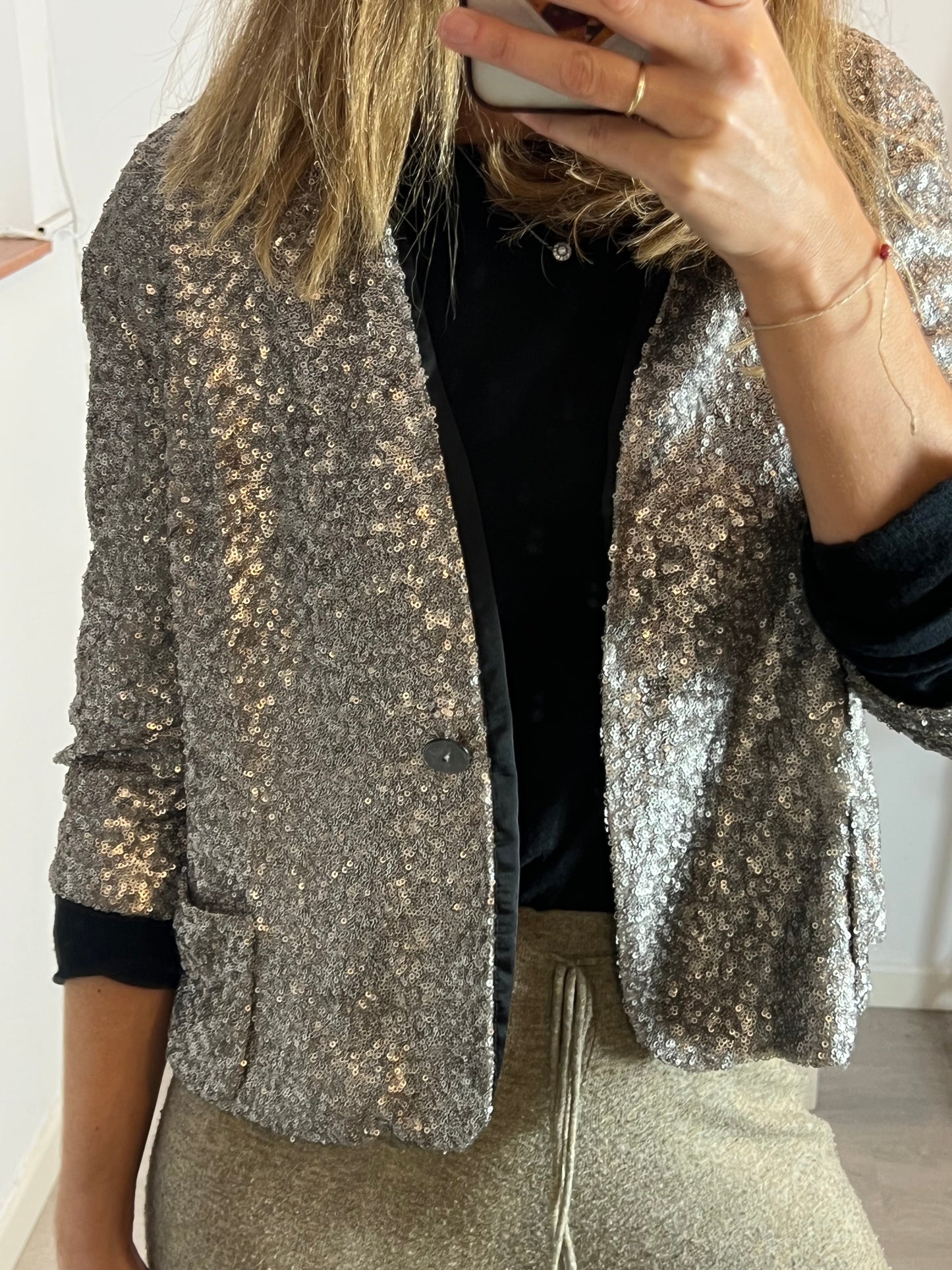 ZARA. Chaqueta lentejuelas plateadas T.m