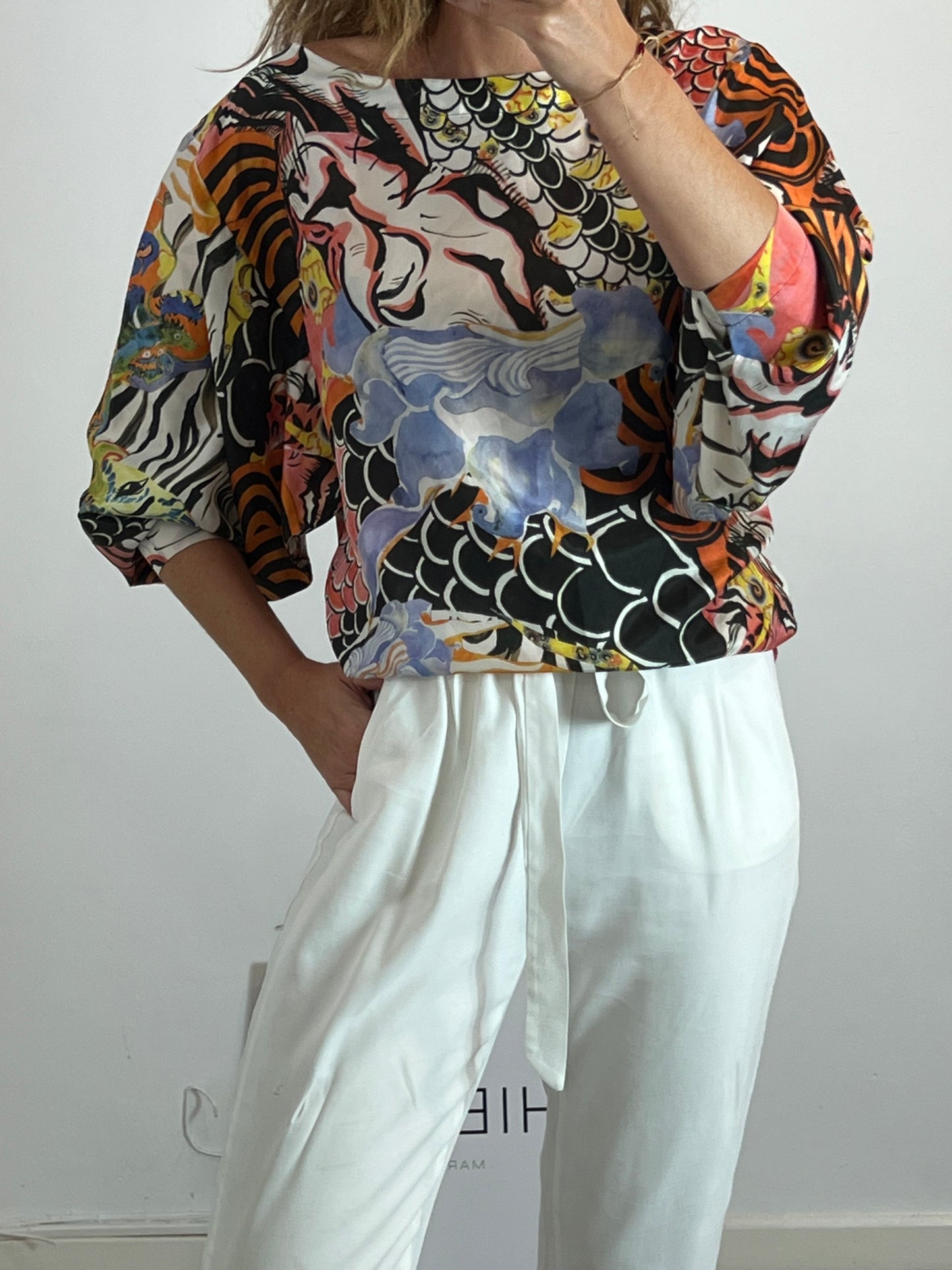 PHILOSOPHY OF ALBERTA FERRETT. Printed silk top/dress. Size 38