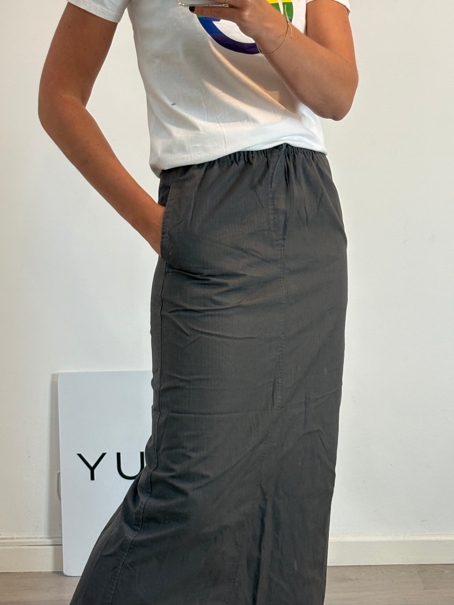 ZARA. Falda larga gris T.s