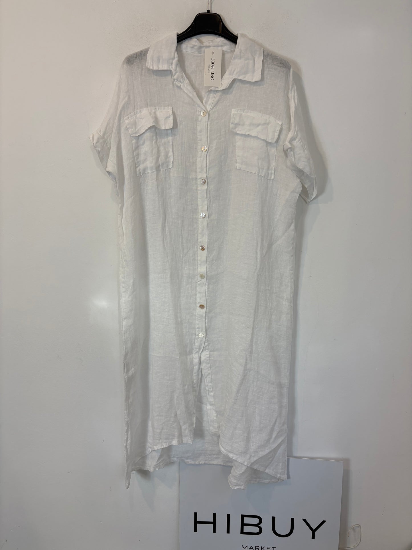 OTRAS. Vestido midi lino abotonado