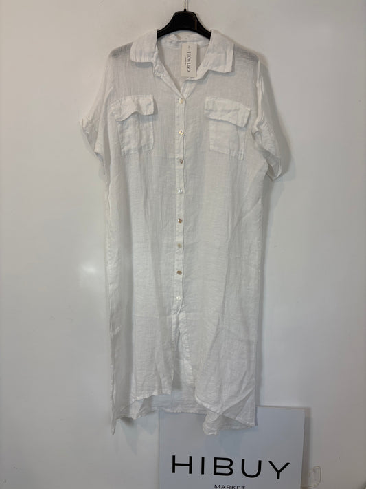 OTRAS. Vestido midi lino abotonado