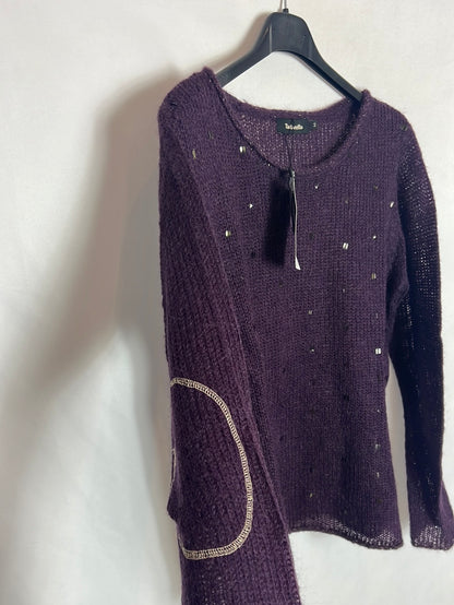 TINTORETTO. Eggplant sweater with sequin details. T 2 (M)