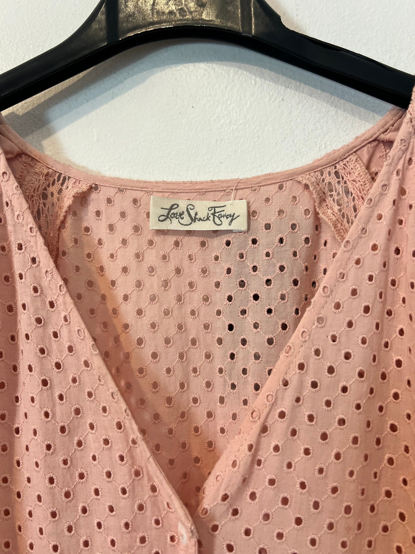 LOVE SHACK FANCY. Vestido largo troquelado rosa palo