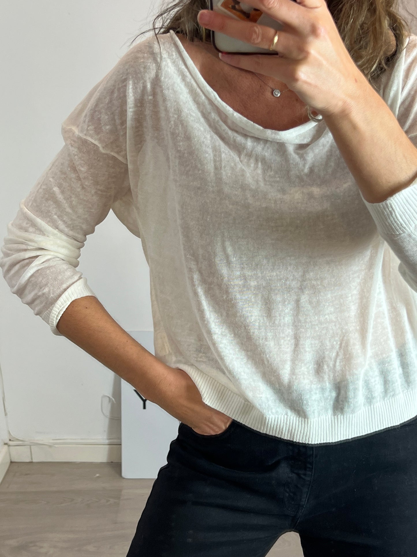 TCN. Top blanco lino T.xs (tara)