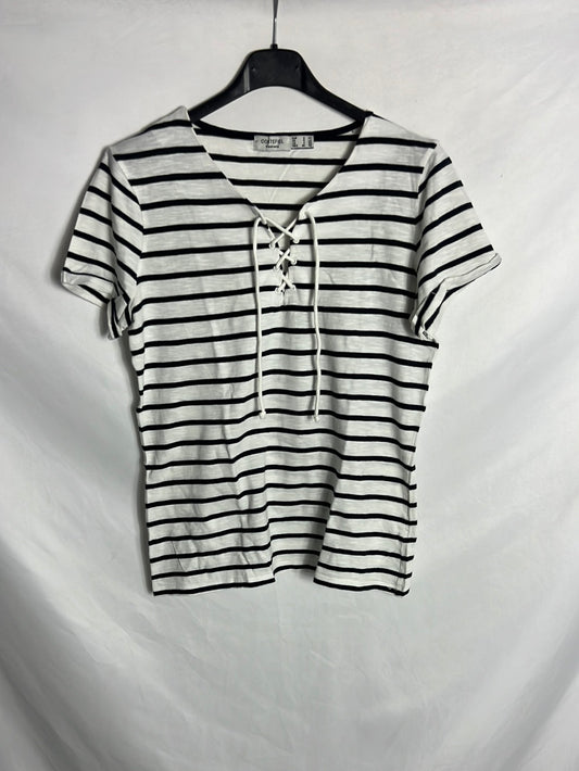 CORTEFIEL. Camiseta rayas blanca y negra. T S