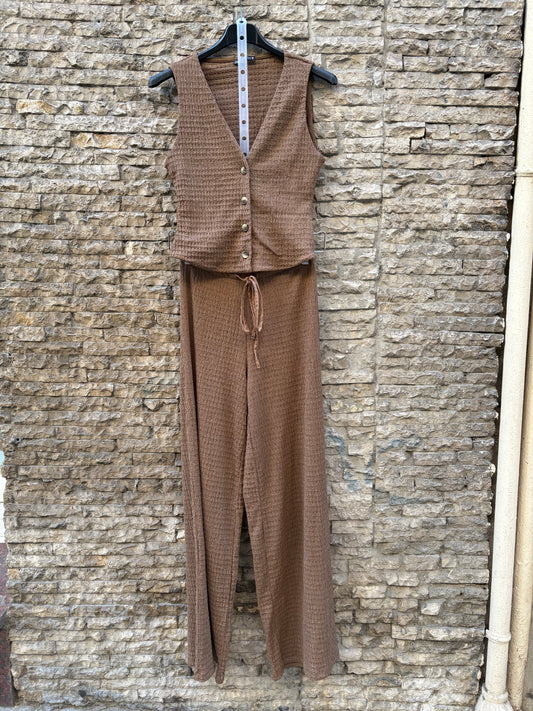 ZARA. Conjunto marrón fruncidos. T S