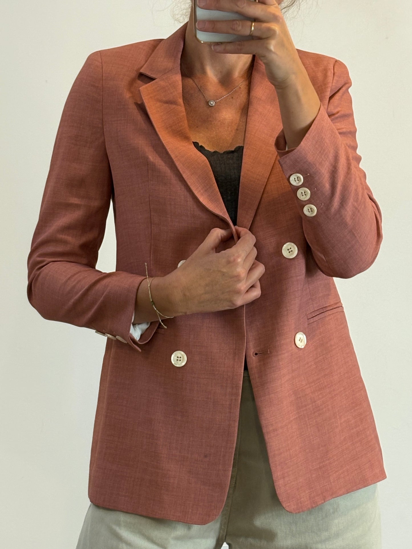 SEE U  SOON. Blazer rosa jaspeada