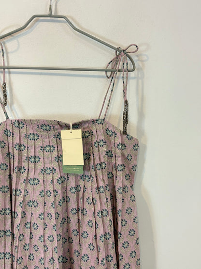INTROPIA. Vestido midi malva estampado