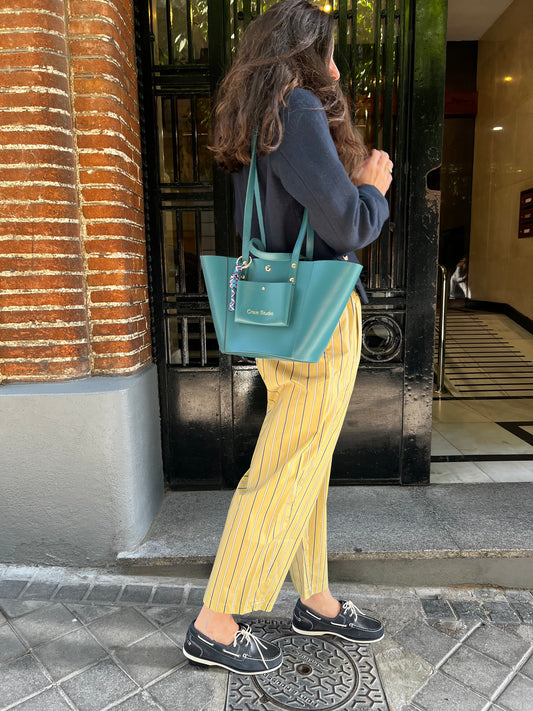 CRAIE STUDIO. Bolso piel doble asa azul Bristol