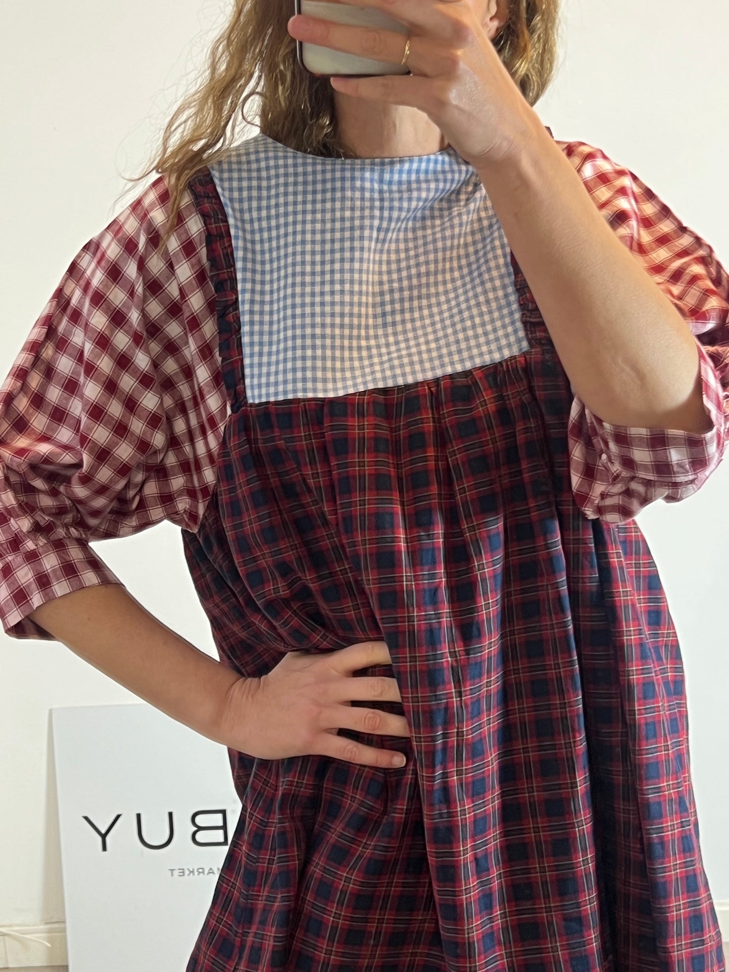 OTRAS. Vestido corto cuadros multi estampado. T S