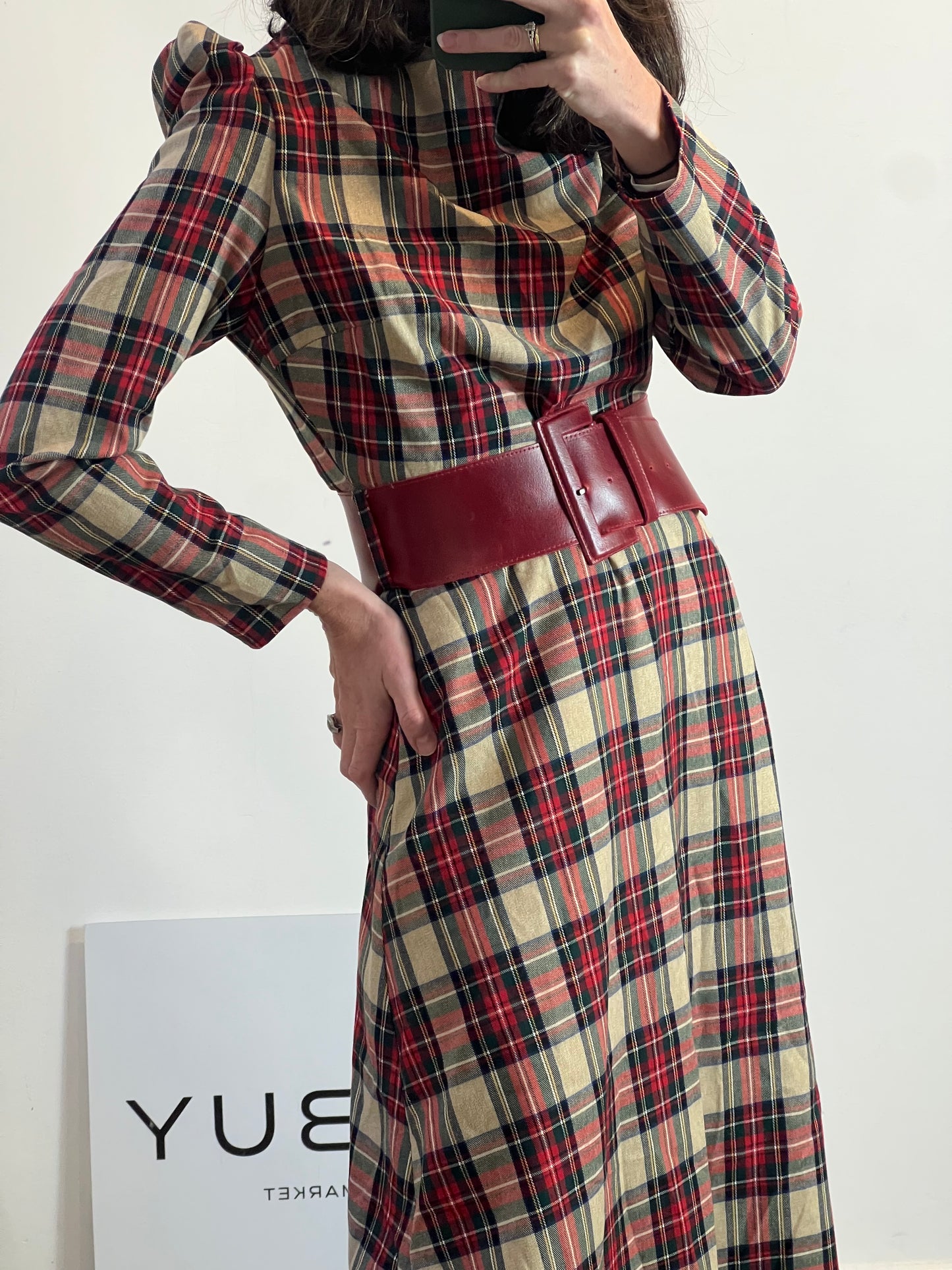 COOSY. Vestido midi cuadros T.s