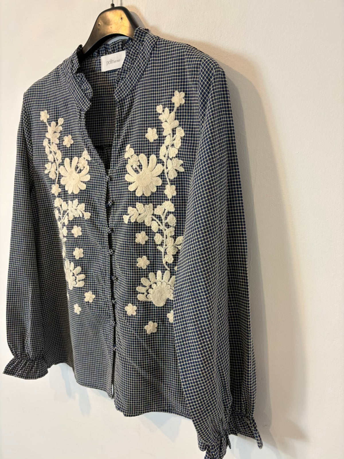 POLIN ET MOI. Blusa cuadros bordada