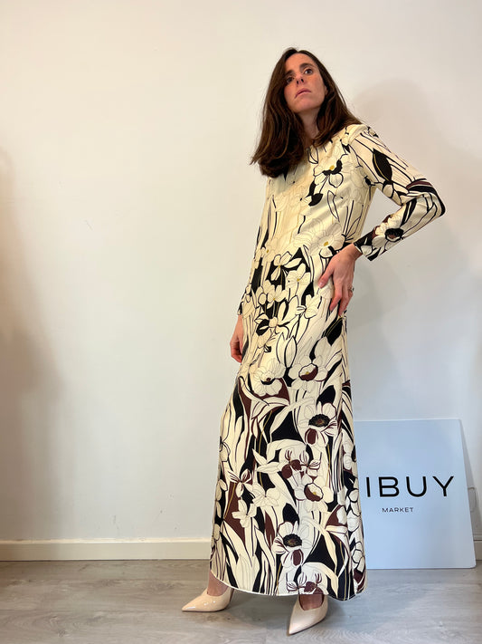 MIRTO. Long dress with printed shoulder pads. Size 36