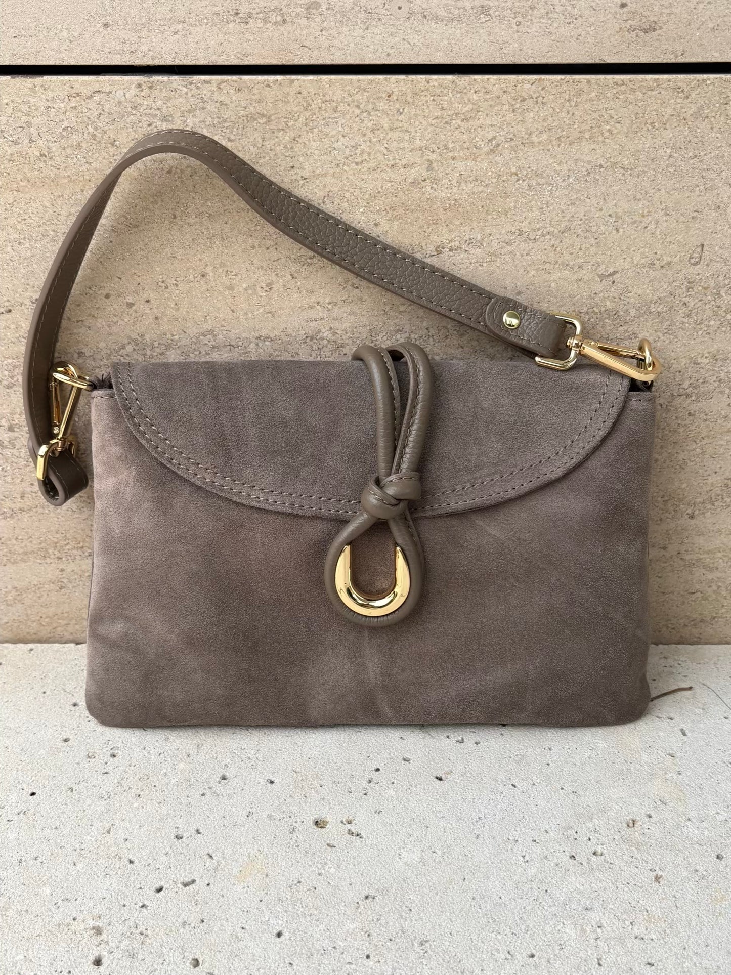 Bolso piel doble asa color topo