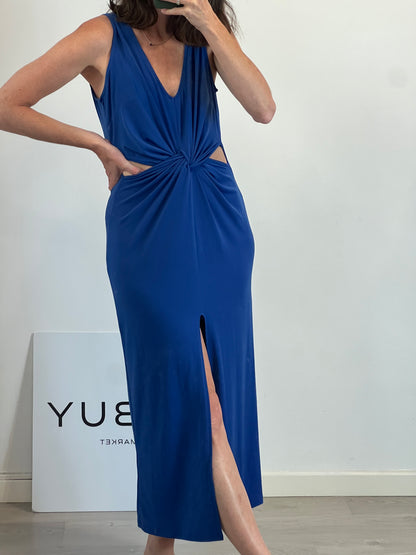 GLAMOROUS. Vestido midi azul aberturas. T M