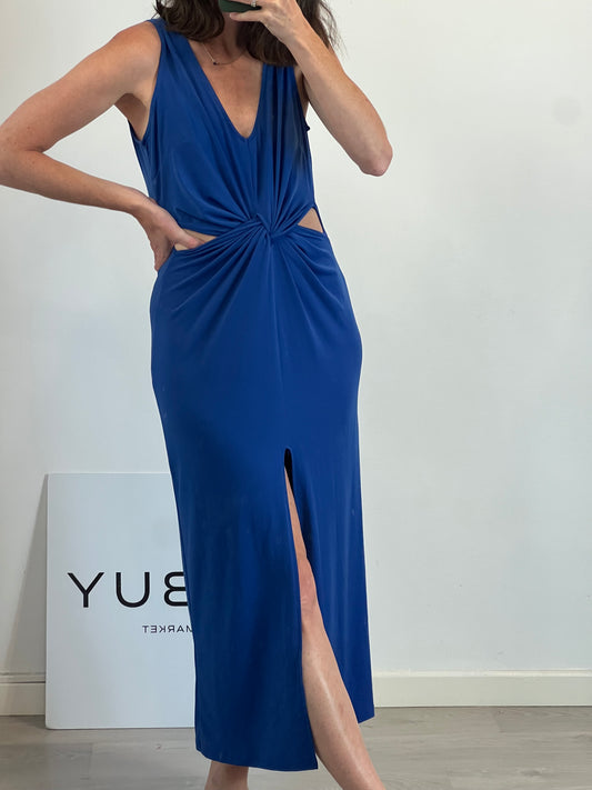 GLAMOROUS. Blue midi dress with openings. TM
