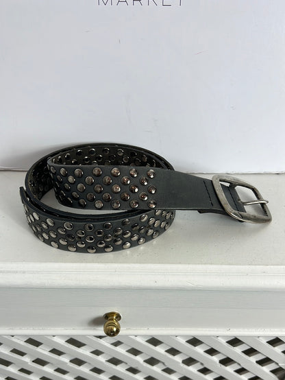 HAZEL. Gray leather belt with studs. 105cm