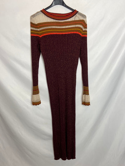 ZARA. Vestido granate canalé T.S