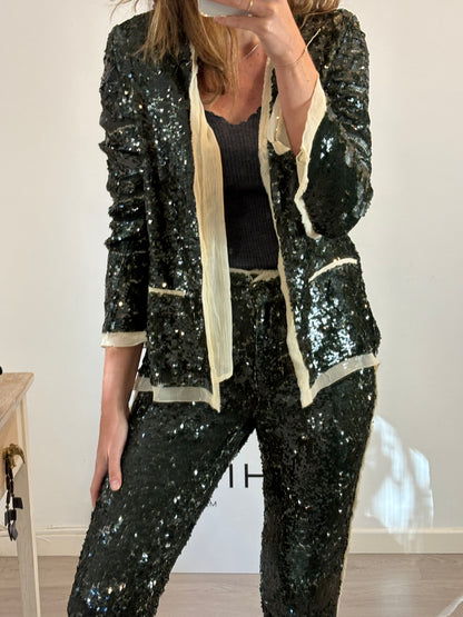 ZARA. Total look lentejuelas verde oliva. T S