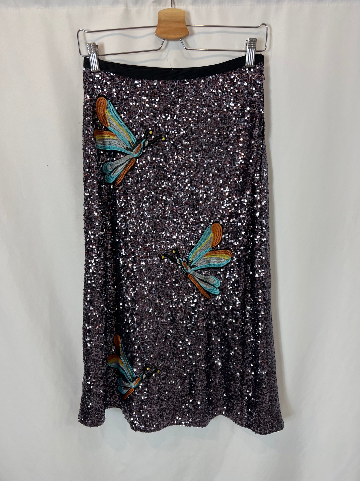 H&M. Falda midi lentejuelas T.36