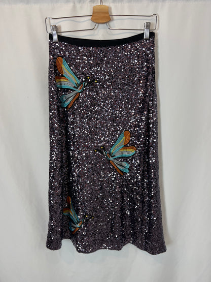 H&M. Falda midi lentejuelas T.36