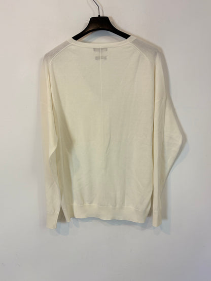 MASSIMO DUTTI. Jersey blanco cuello pico algodón. T S