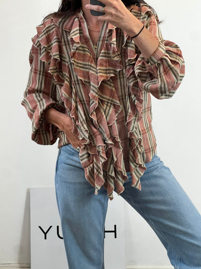 DIEGA.  Blusa cuadros y volantes mezcla
