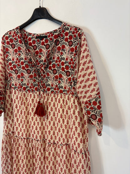 TINTORETTO. Vestido largo estampado rojos. T 44