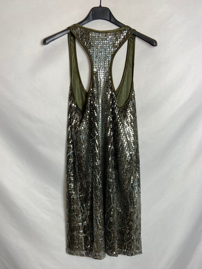 BERSHKA. Vestido lentejuelas verde T.M