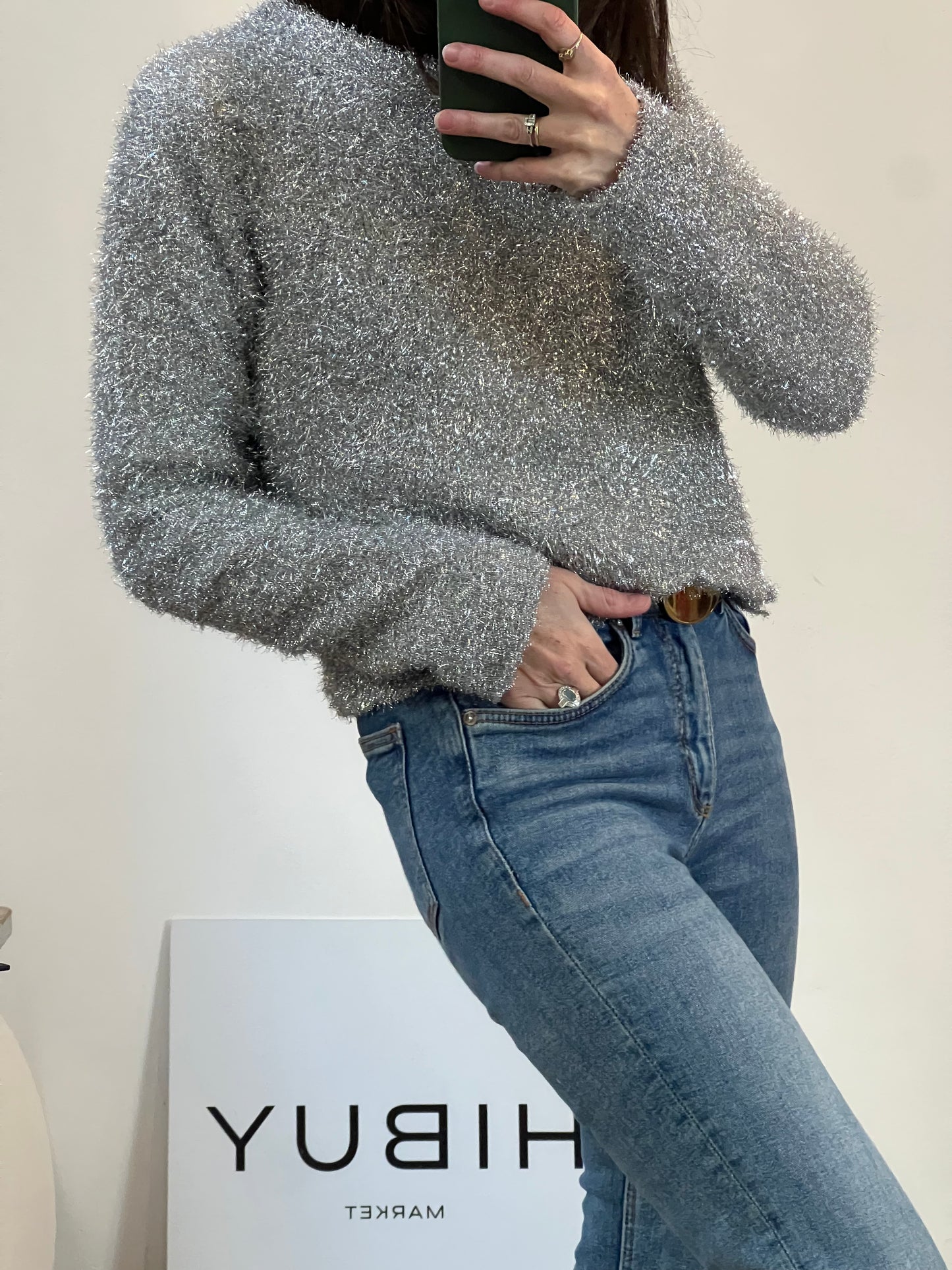 MANGO. Jersey plateado textura