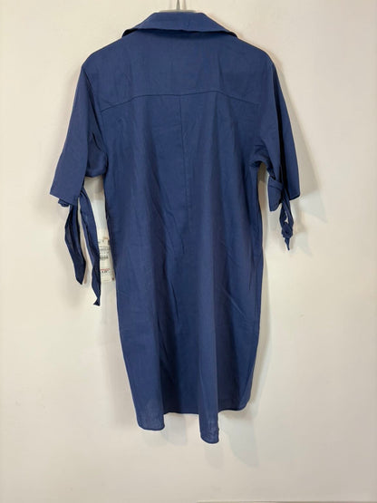 ZARA. Vestido corto azul  con lino